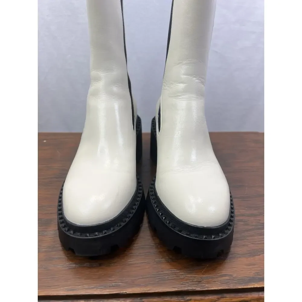 Ash Women’s Nico Calfskin Chelsea Ankle Boots Sz 38 US 7 Ivory Platform EUC